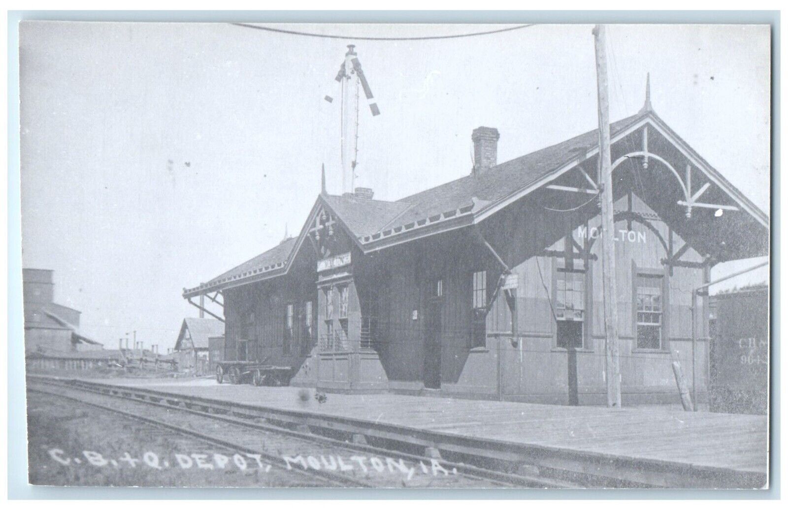 c1960 CBTQ Moulton Iowa Railroad Vintage Train Depot Station RPPC Photo Postcard