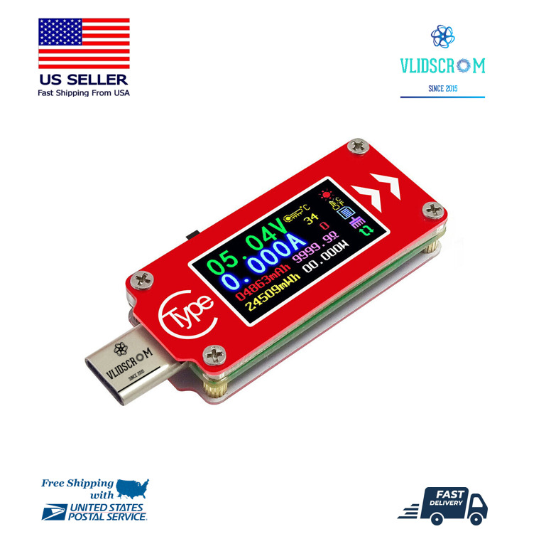 TC64 LCD Power USB Voltmeter Ammeter Voltage Current Meter TYPE C Display Tester