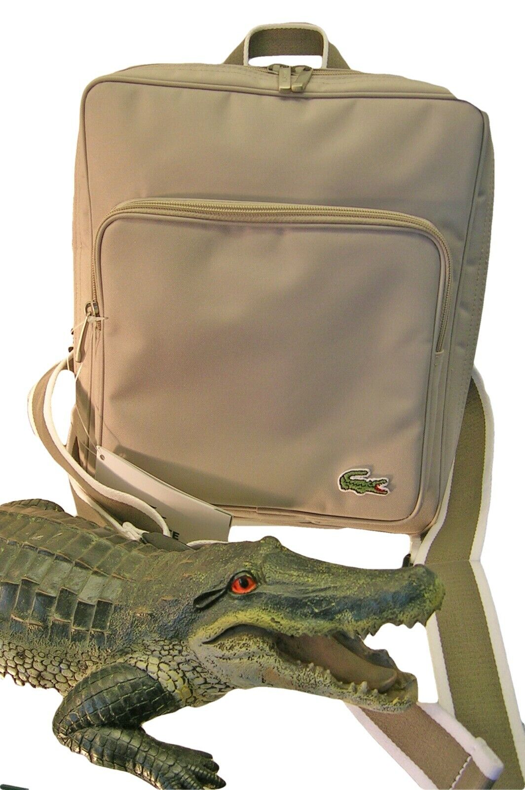 New Vintage Lacoste Backpack Knapsack Rucksack Bag Casual 2.12 Beige