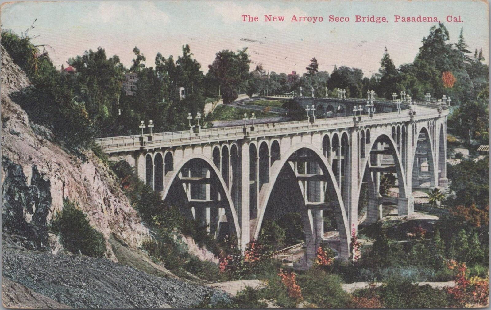 Postcard New Arroyo Seco Bridge Pasadena CA 1915
