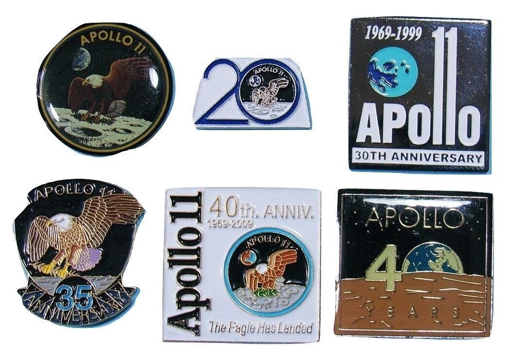 NASA enamel PIN Lot of 6 APOLLO 11 - 20 30 35 40th Anniversary Neil Armstrong 