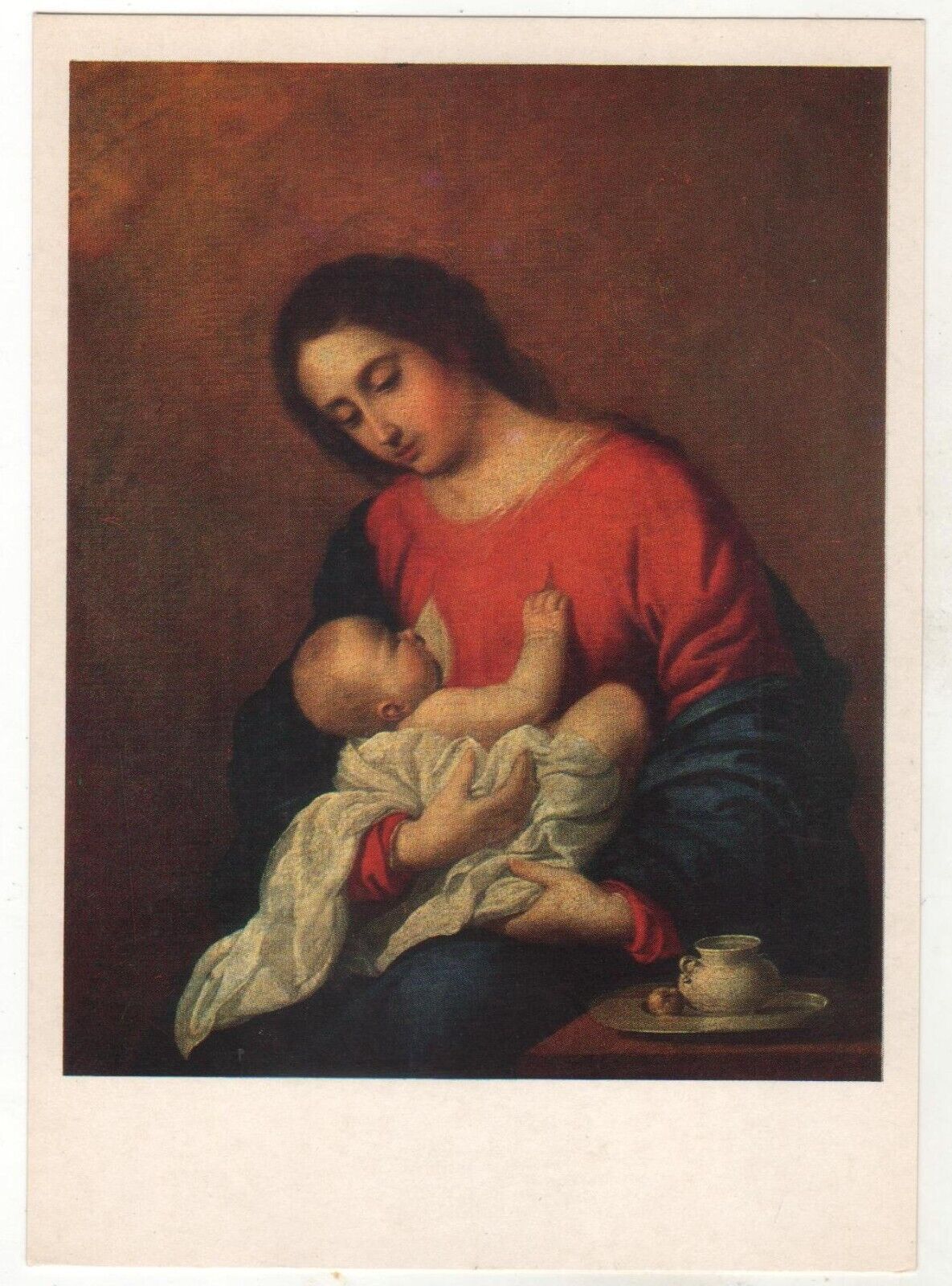 1983 Women Madonna baby nursing breastfeeding Mother Child OLD Russian Postcard