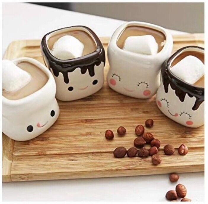 Mug- Marshmallow Cartoon tea cup 4 pack Hot Chocolate Cocoa Mugs Gifts