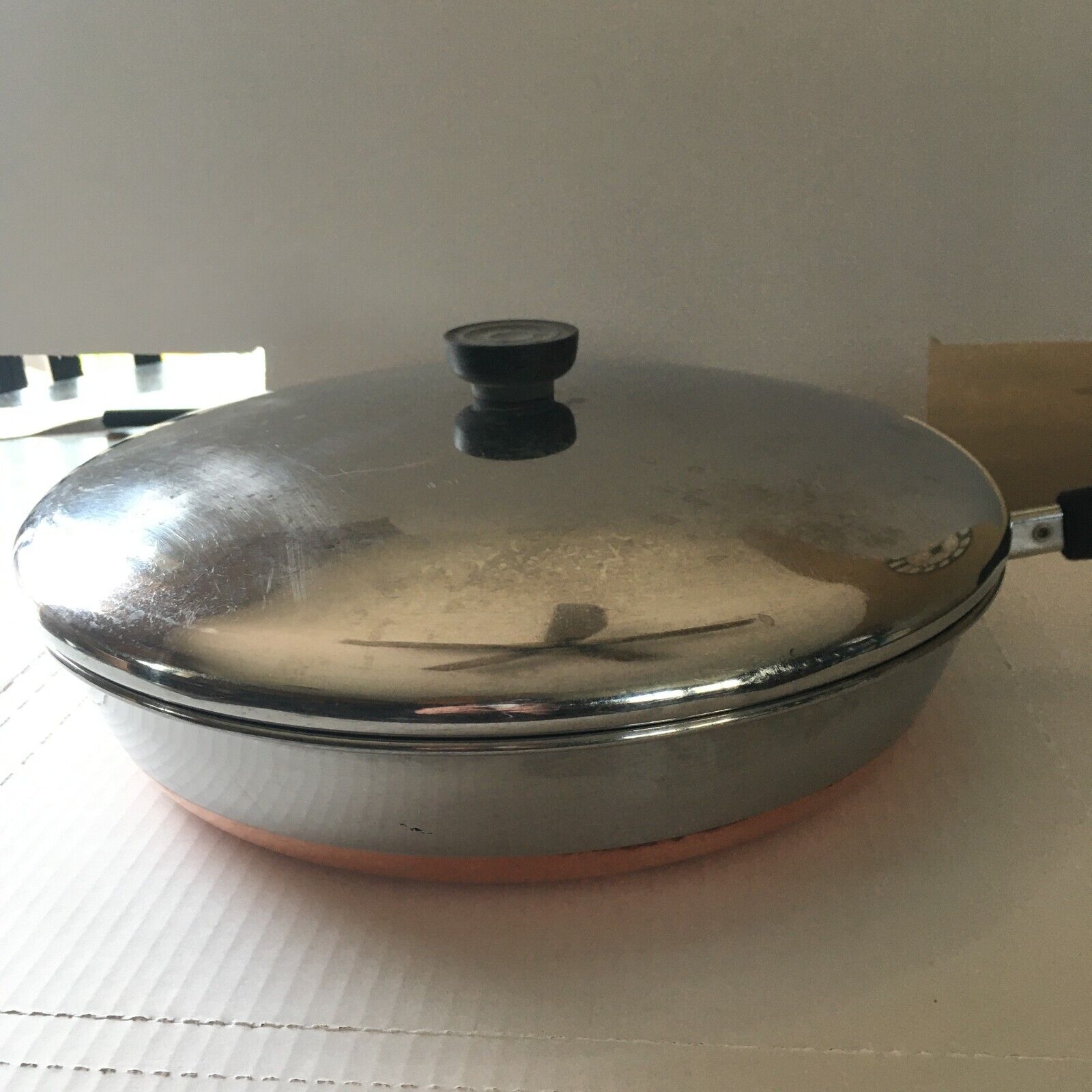 Revere Ware 12” Inch Skillet Frying Pan Copper Bottom W/Lid -90c Clinton ILL USA