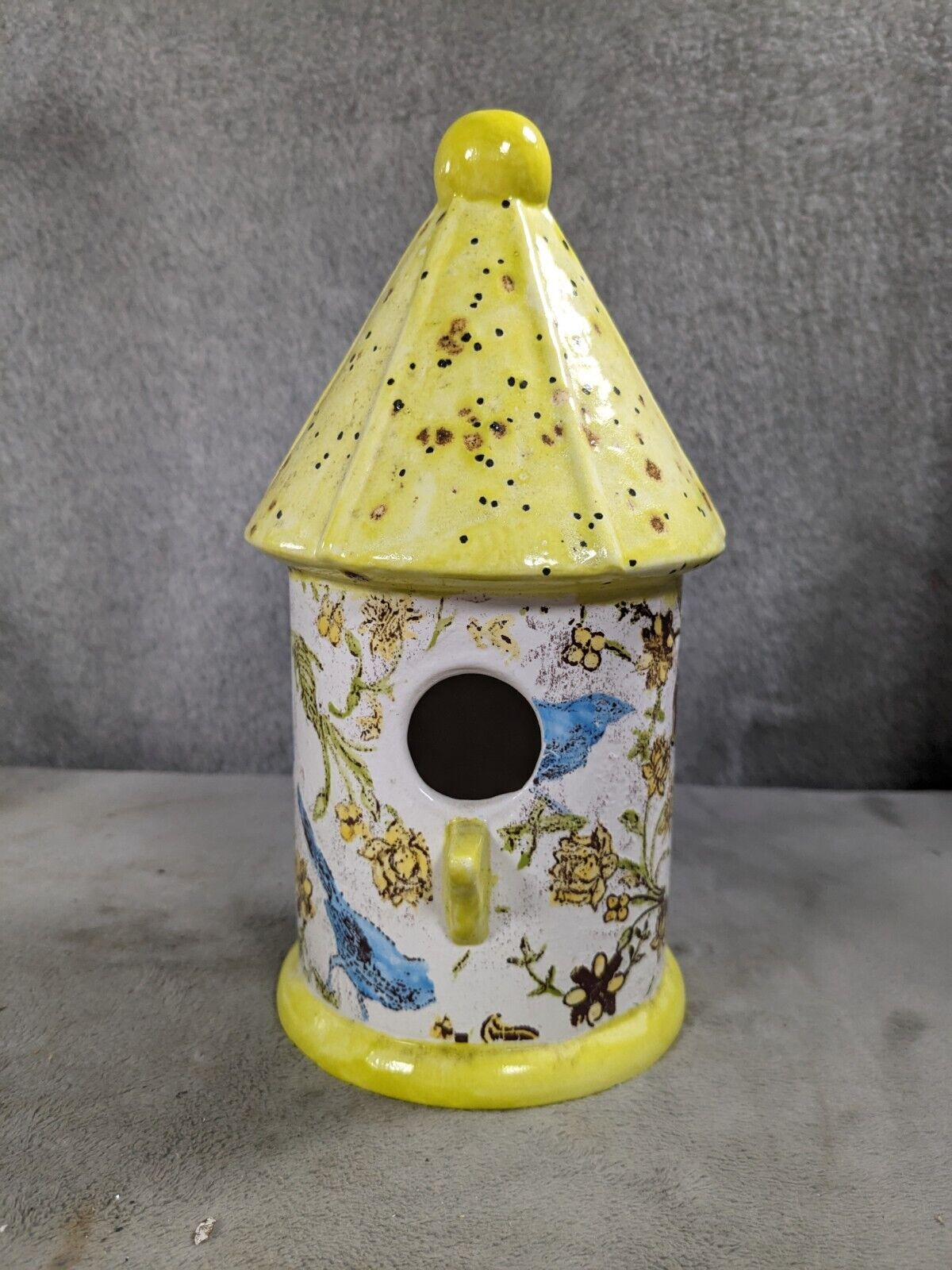Hand Painted Ceramic Birdhouse With Bird Accessory 8\