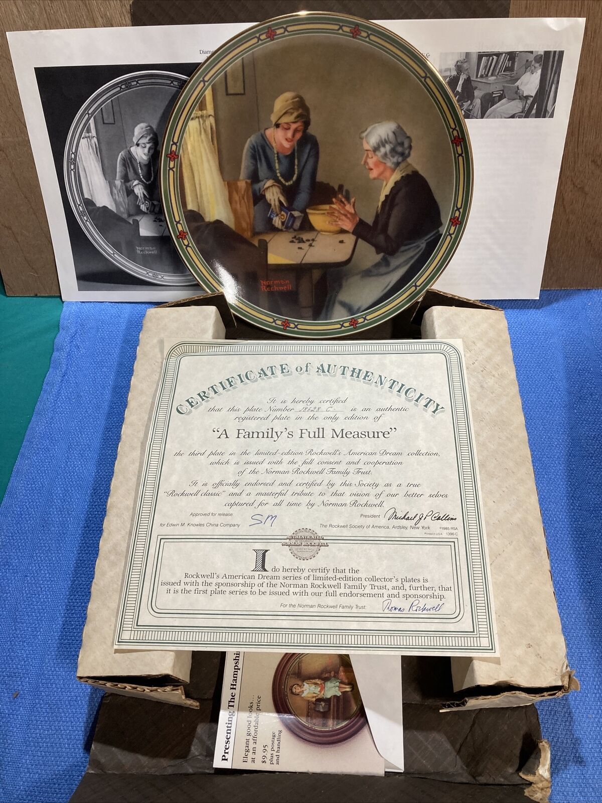 Vtg Norman Rockwell Collector Plate W/Box & COA “A Family’s Fill Measure” 1985