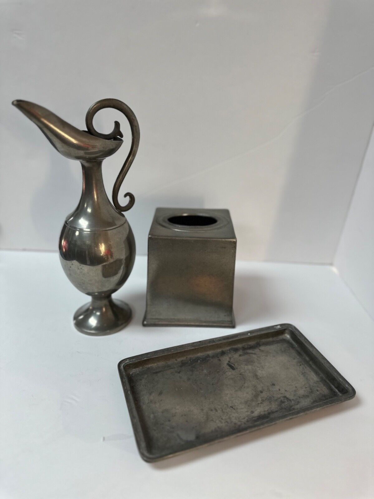 Vintage K.M.D Pewter Vase | Tissue Holder | Small Towel Holder