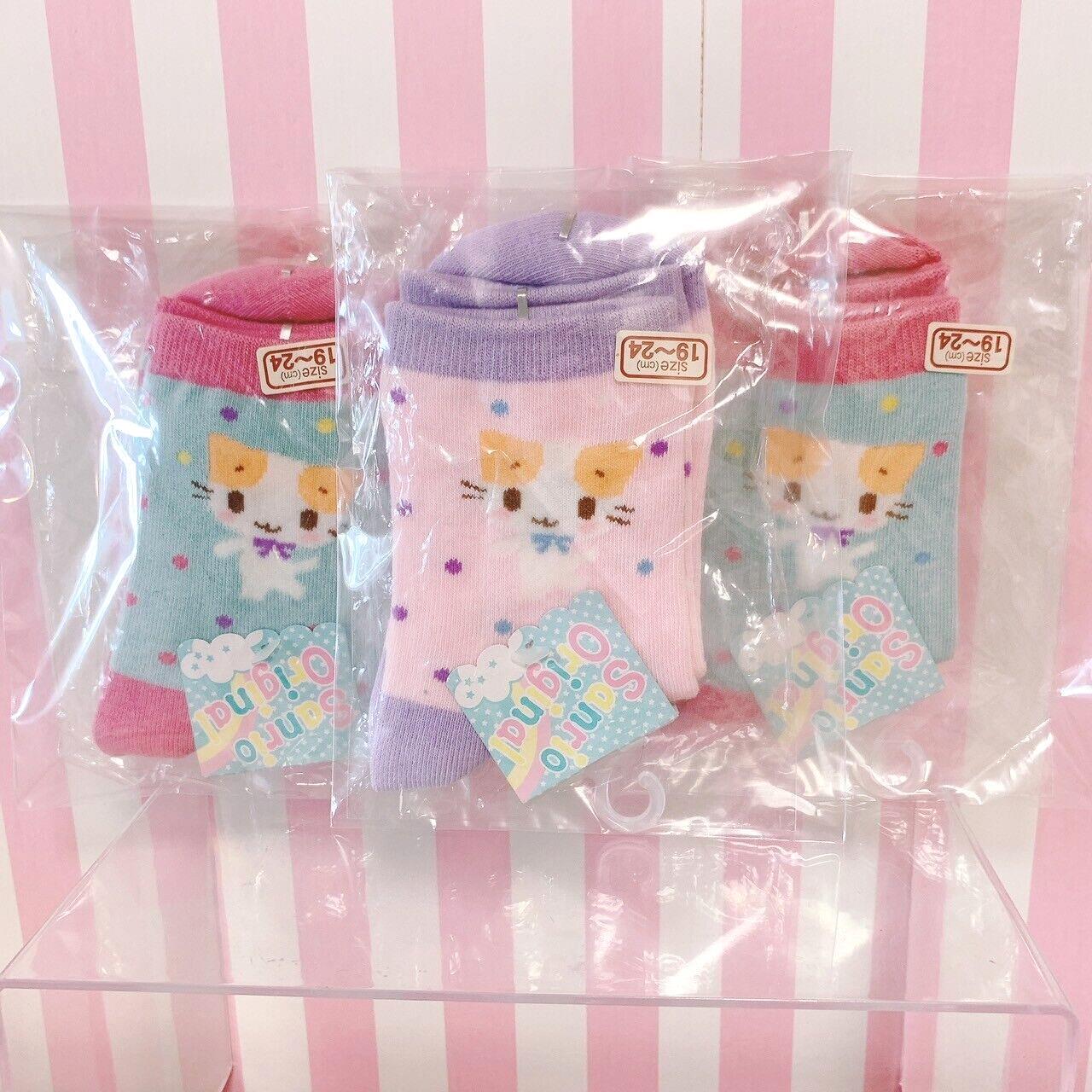 Sanrio Masyumaro Fluffy Fuwa Nyanko Marshmallow Socks Set 3 Cat Pink Blue Rare
