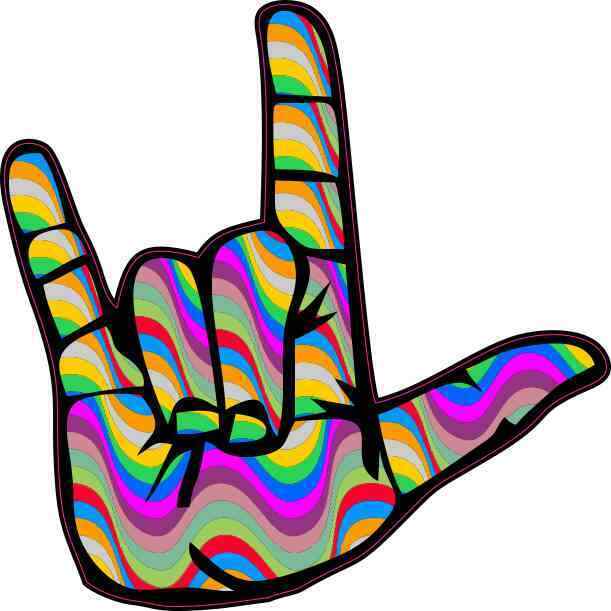 4in x 4in Psychedelic Wave ASL I Love You Sticker Car Truck Vehicle Bumper Decal
