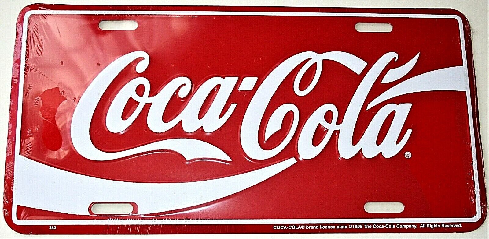 Coke Coca-Cola Soda Logo Metal Embossed Advertising License Plate NOS New 1998