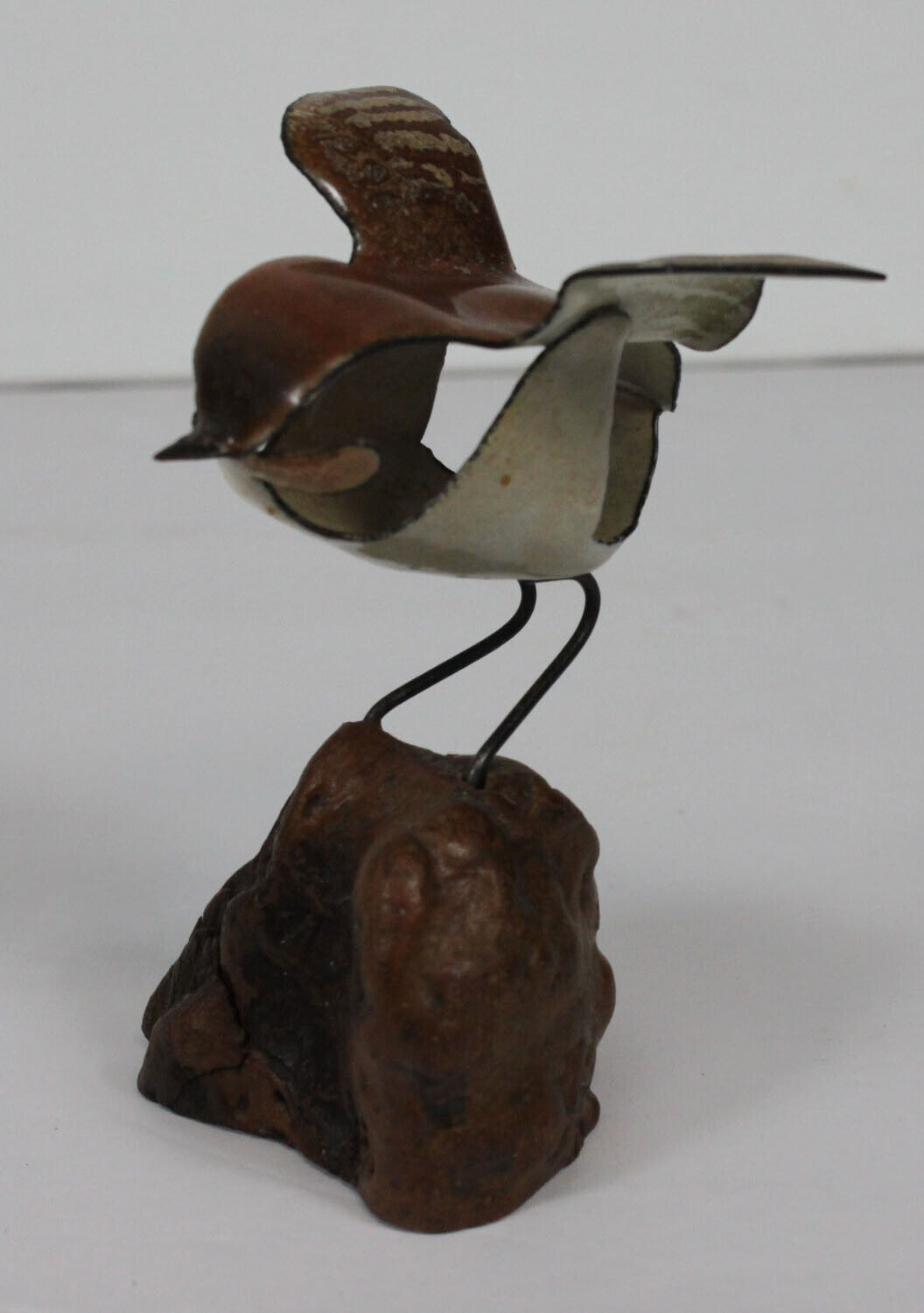 Vtg Norman Brumm Bird Enamel Over Copper Wood Base Burl Metal Sculpture MCM 4