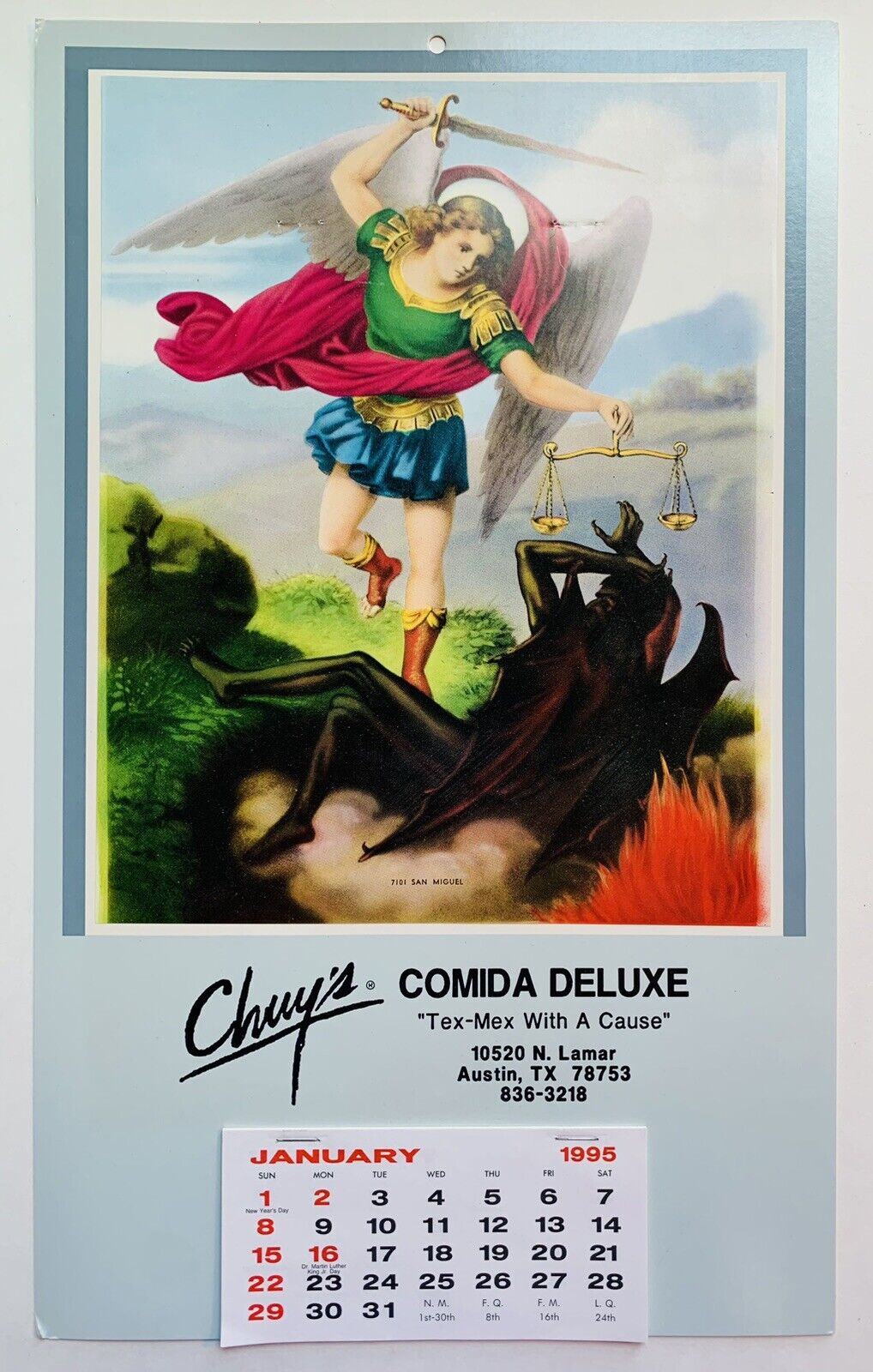 Vintage 1995 Calendar: CHUY'S Comida Deluxe - Tex-Mex - Austin, Texas