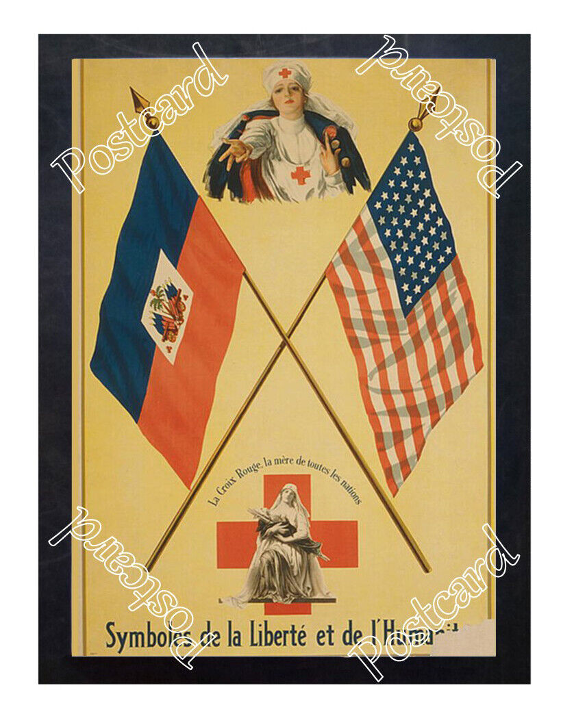 Historic WWI Recrutiment Poster Red Cross Haiti & US Postcard