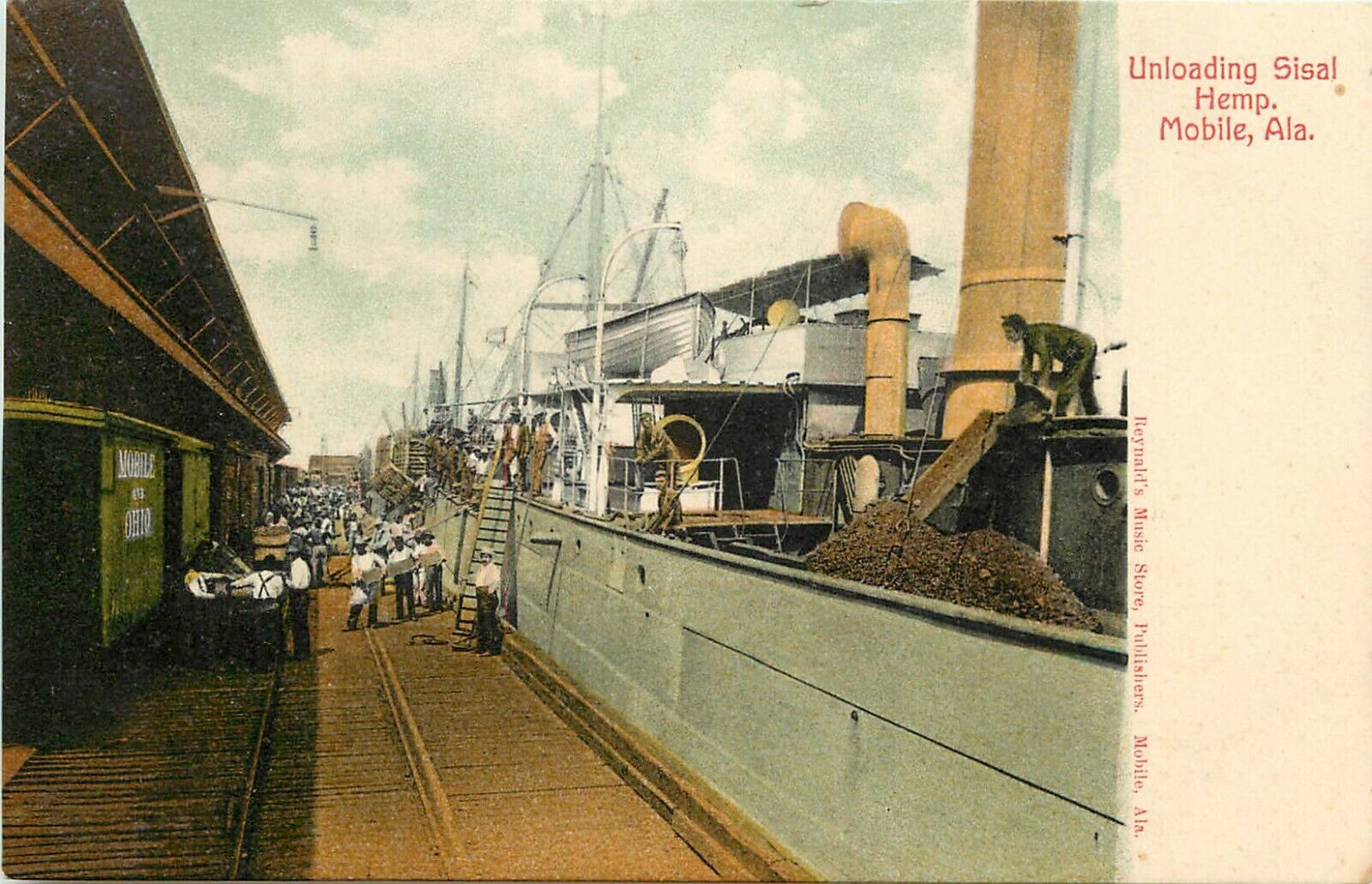Undivided Back Postcard; Unloading Sisal Hemp from Steamship, Mobile AL 