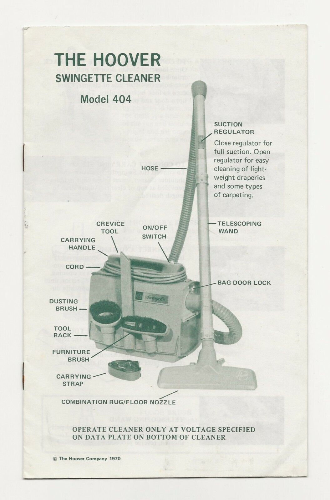 Vintage Hoover Swingette Vacuum Cleaner Model 404 Manual 1970