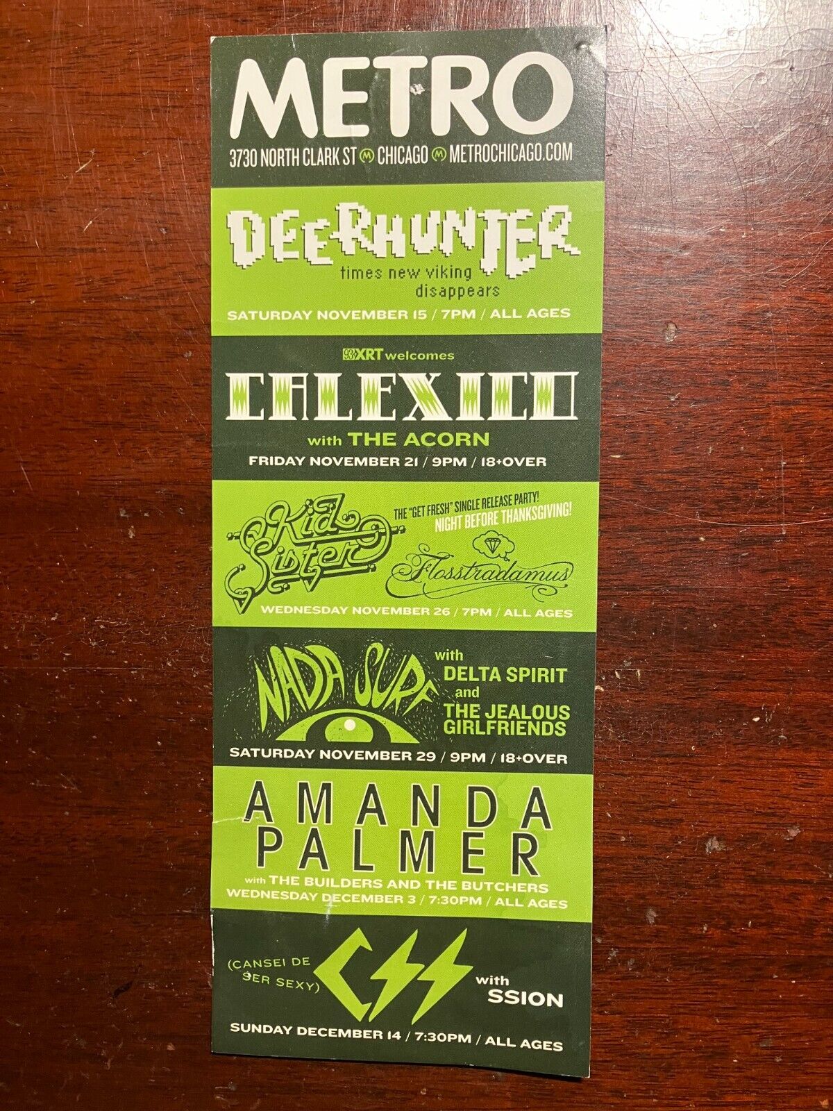 Deerhunter Nada Surf Amanda Palmer Metro Chicago Aquabats Handbill Flyer