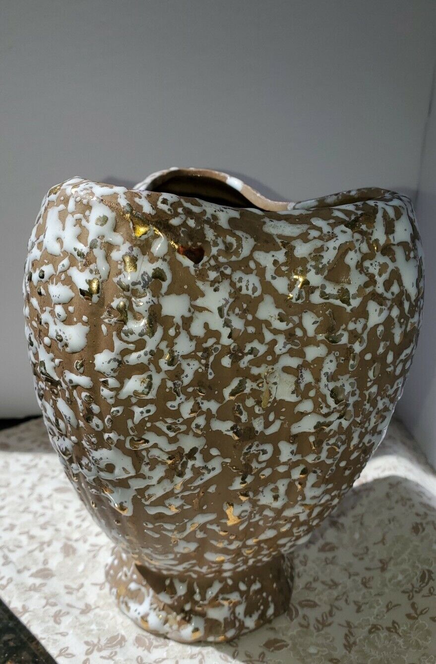 Vintage MCM Savoy Brown Vase With White And Gold Spatter