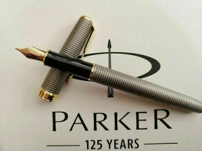 Good Silver Grid Parker Sonnet Series Fine(F) Nib Fountain Pen With Box