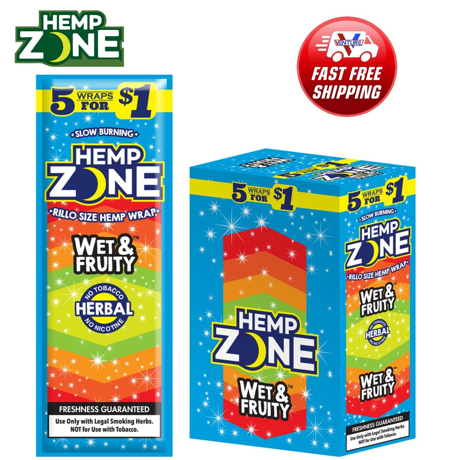 H. Zone Organic Herbal Wrap WET & FRUITY Full Box 15/5CT - 75 Wraps Total