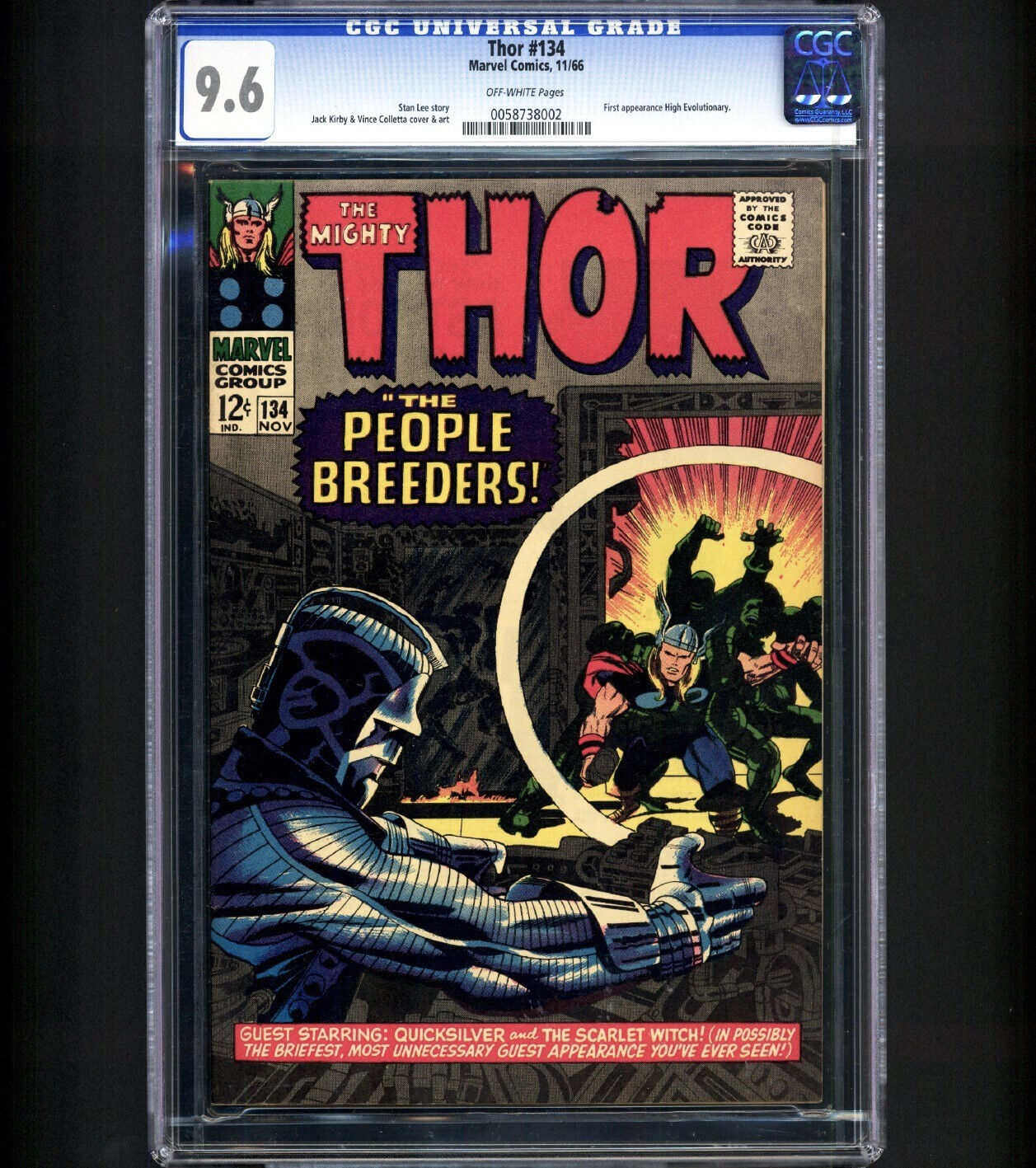 THOR #134 CGC 9.6 ONLY 7 HIGHER IN 9.8 1ST HIGH EVOLUTIONARY & MAN BEAST 1966 NM