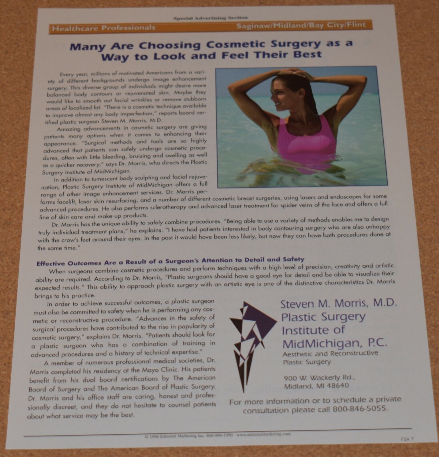 1998 Print Ad Cosmetic Surgery Dr Morris Midland Saginaw Bay City Flint lady her