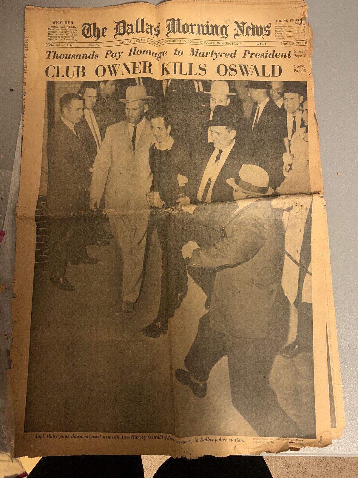 Club Owner Kills Oswald Dallas Morning News Antique Newspaper