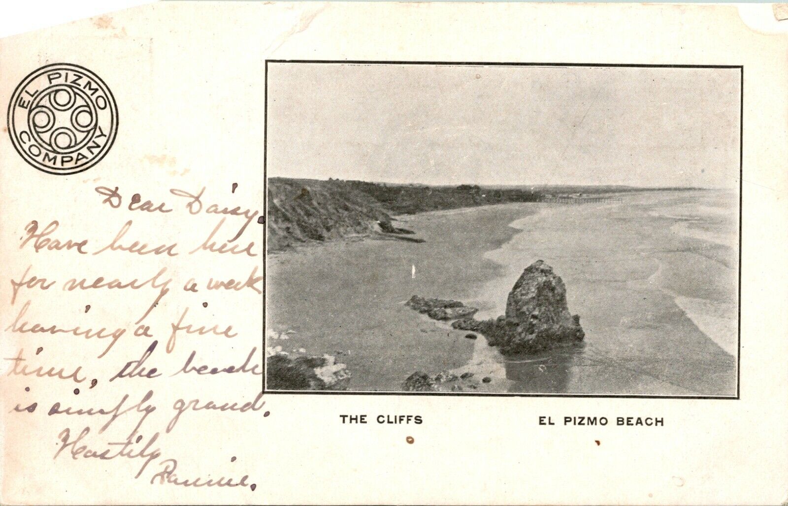 Vtg Postcard 1907 PMC The Cliffs El Pizmo Beach - Pismo Beach CA - El Pizmo Co 