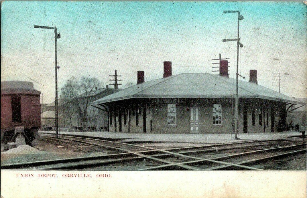 1908. UNION DEPOT, ORRVILLE, OH.  POSTCARD GG11