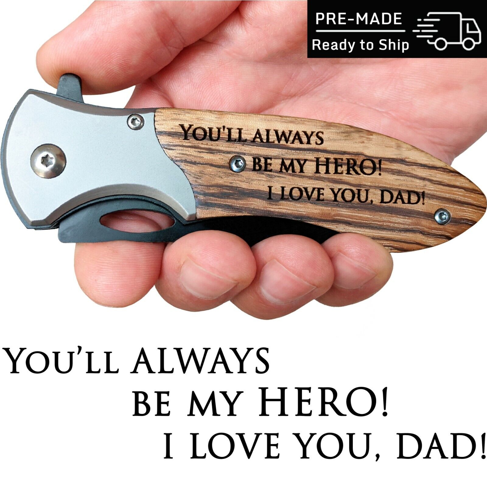 Father's Day Gift from Daughter or Son - Engraved Pocket Knife for Beloved Dad 