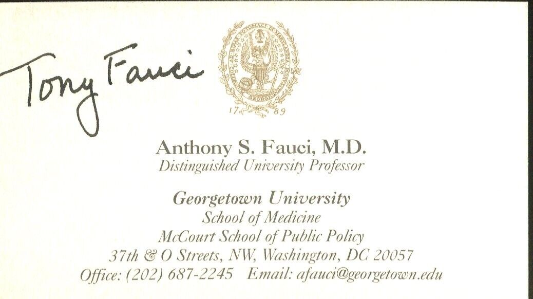 Anthony Fauci Tony Covid Director Signed Business Card Authentic Autograph *2