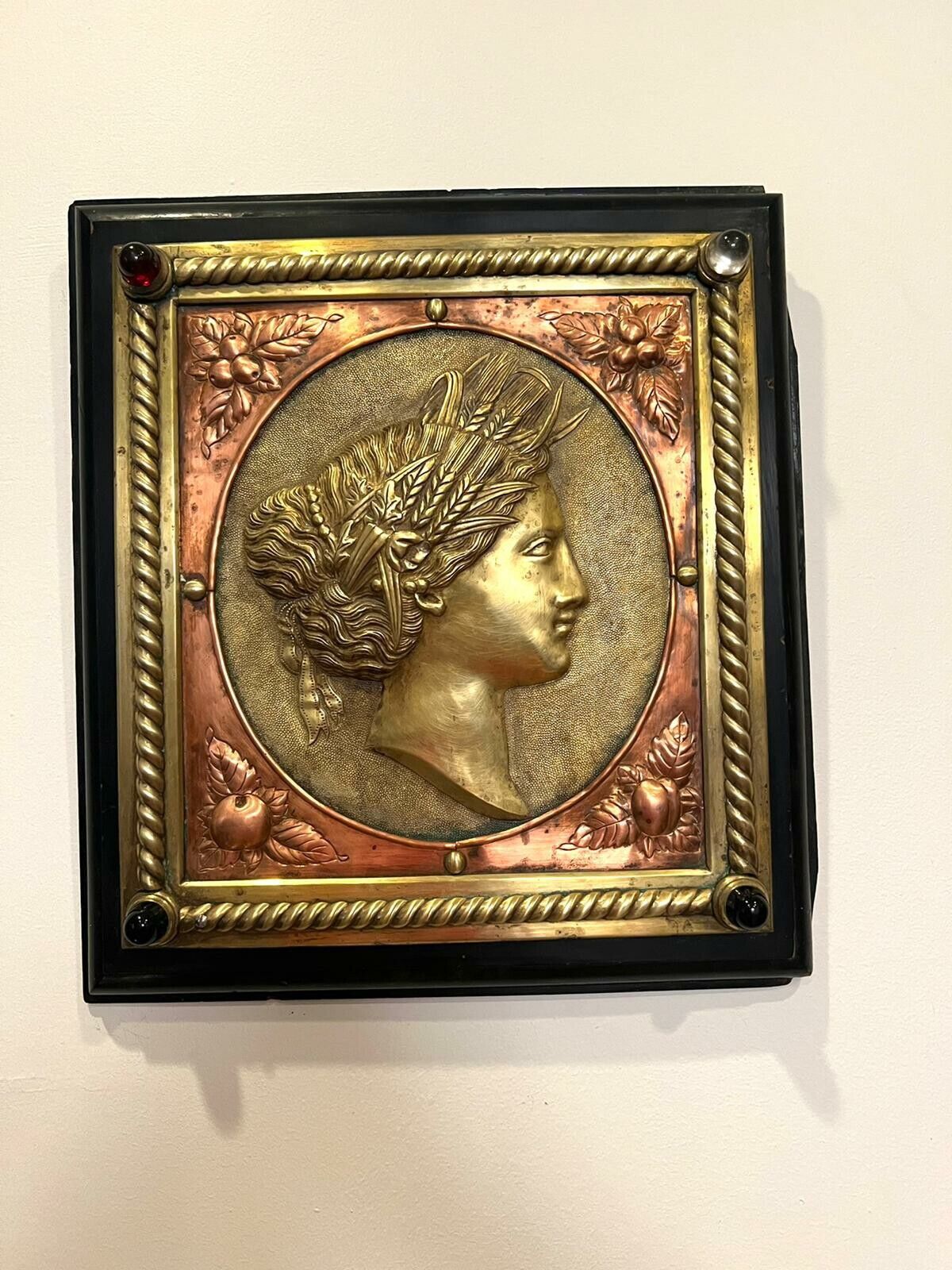 French Relief Ceres  Hand Crafted On Cooper Brass antique sculpture plaque