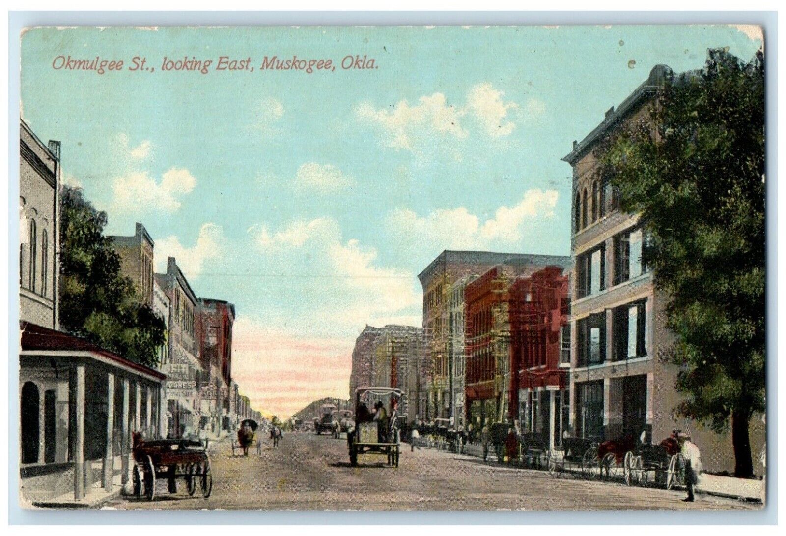 1911 Okmulgee St. Looking East Horse Carriage Muskogee Oklahoma OK Postcard