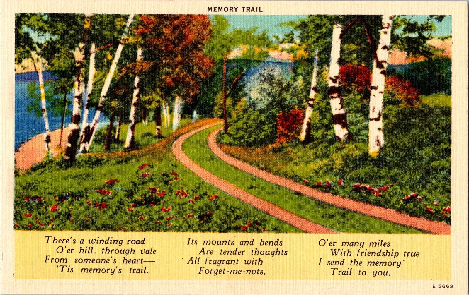 Memory Trail American Art Post Card Co  Poem Linen Postcard Vintage Vtg
