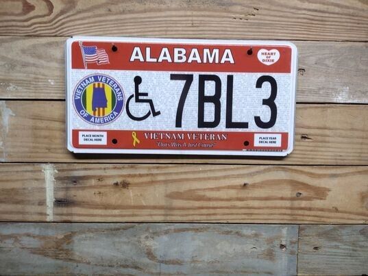 Alabama 2019 Vietnam Veteran handicap License plate 7BL3