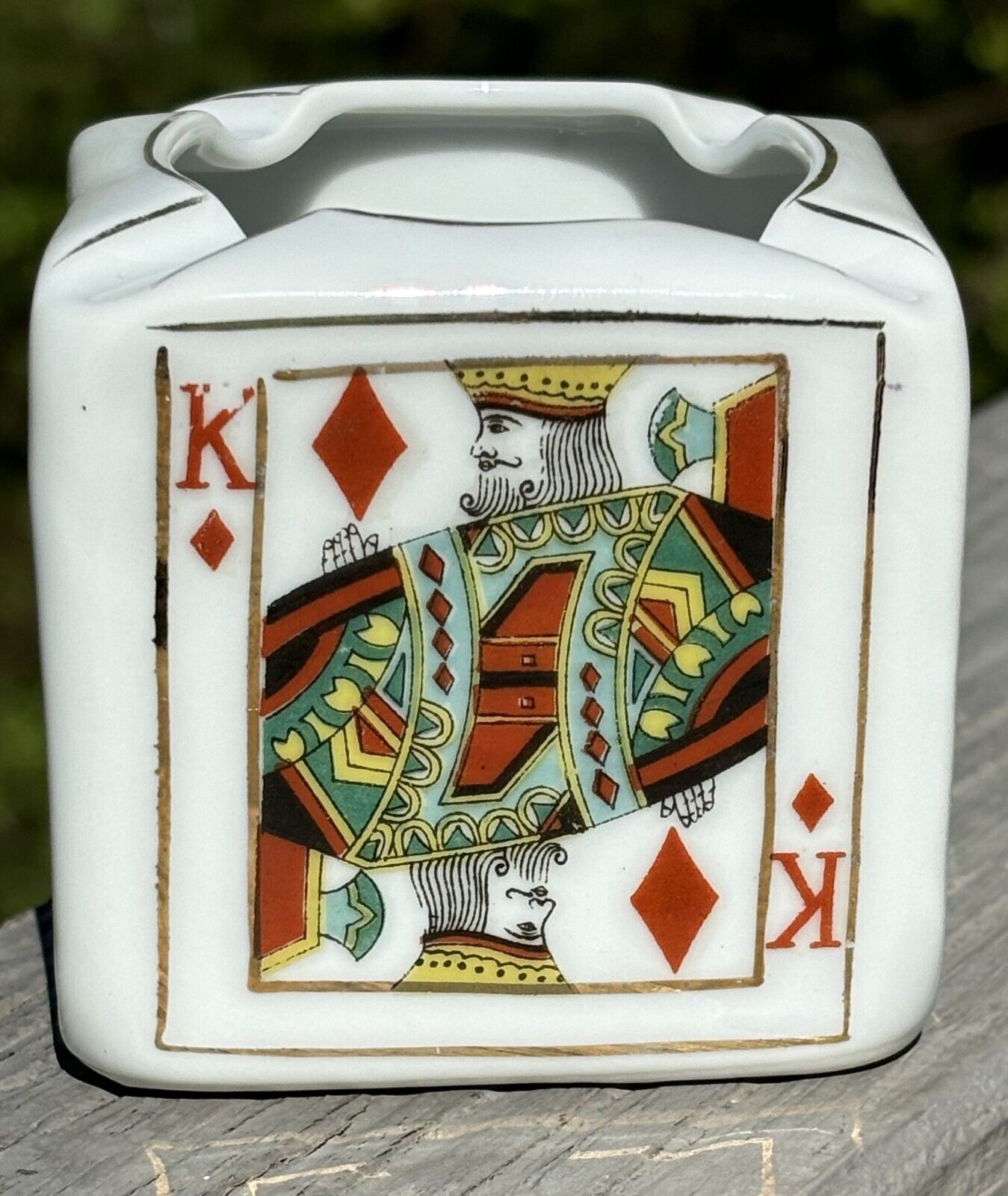 Vintage Porcelain Square Cubed Ashtray Playing Card/Poker Theme