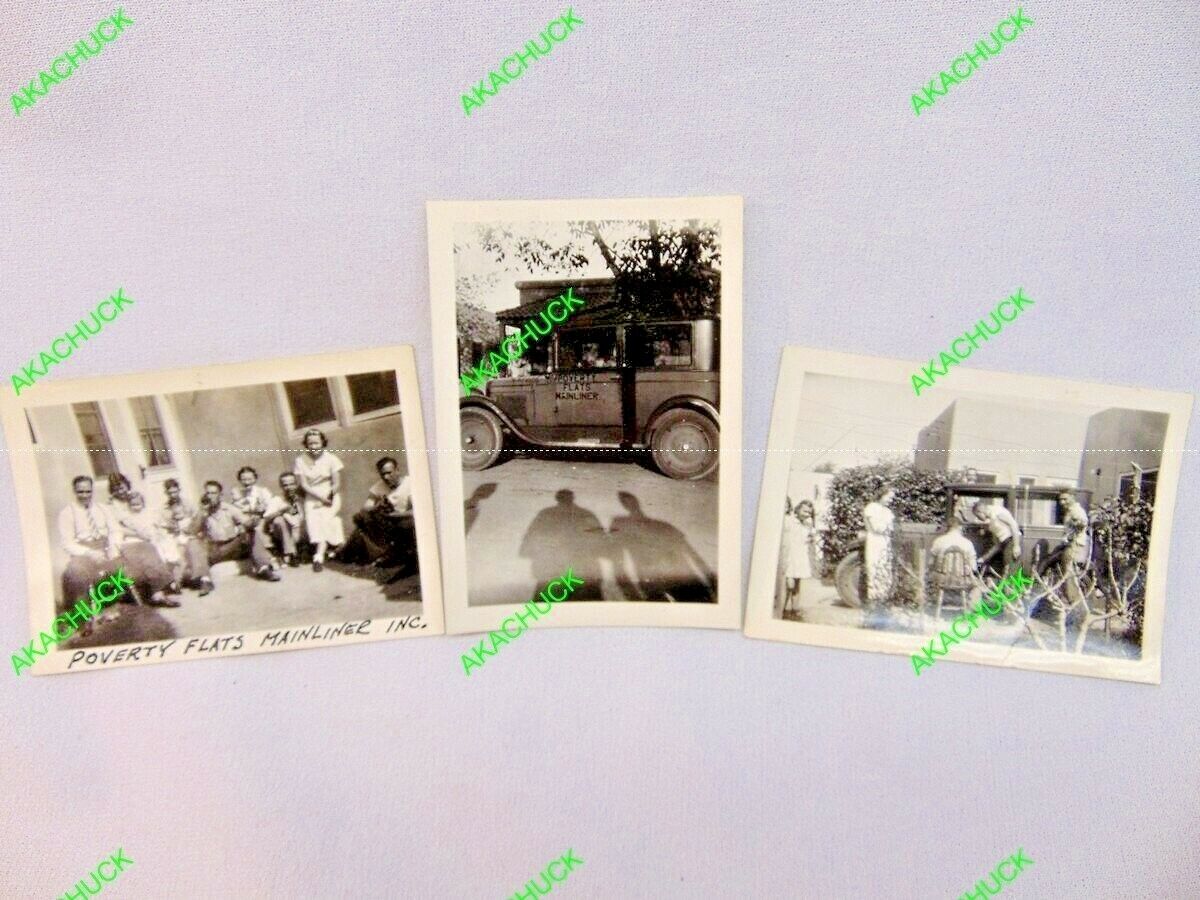 3 Photo 1930s LONG BEACH CA Humorous POVERTY FLATS MAINLINER Jalopy Taxi REDDING