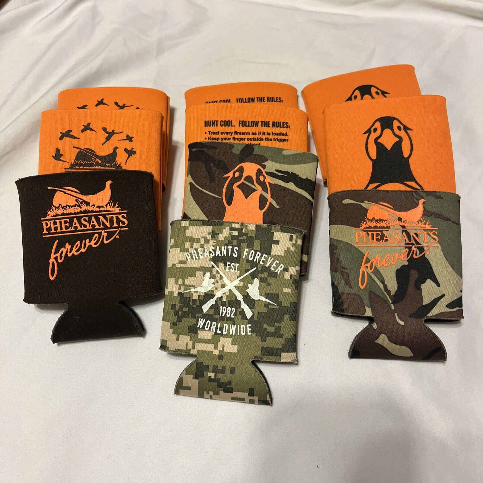 Lot Of 10 Pheasants Forever Can Holder Coozies New Orange Camo Brown Assortment