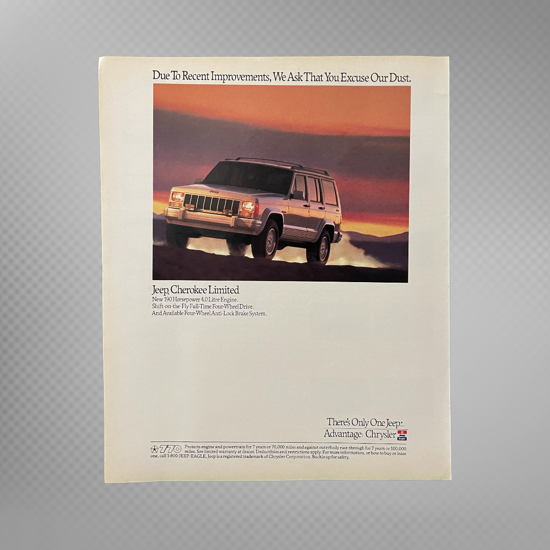 Jeep Cherokee Limited 1991 Original Vintage Print Ad 90\'s Excuse Our Dust