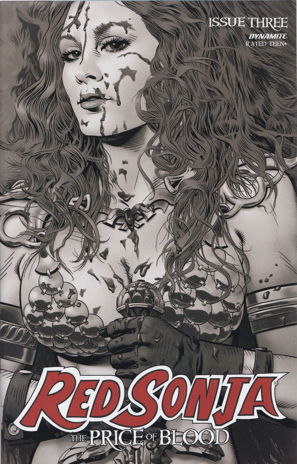 RED SONJA: PRICE OF BLOOD #3 (GOLDEN 1:10 B&W RATIO VARIANT) COMIC ~ Dynamite