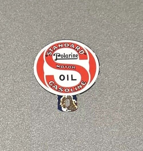 VINTAGE STANDARD POLARINE  GASOLINE PLATE TOPPER PORCELAIN SIGN CAR TRUCK OIL
