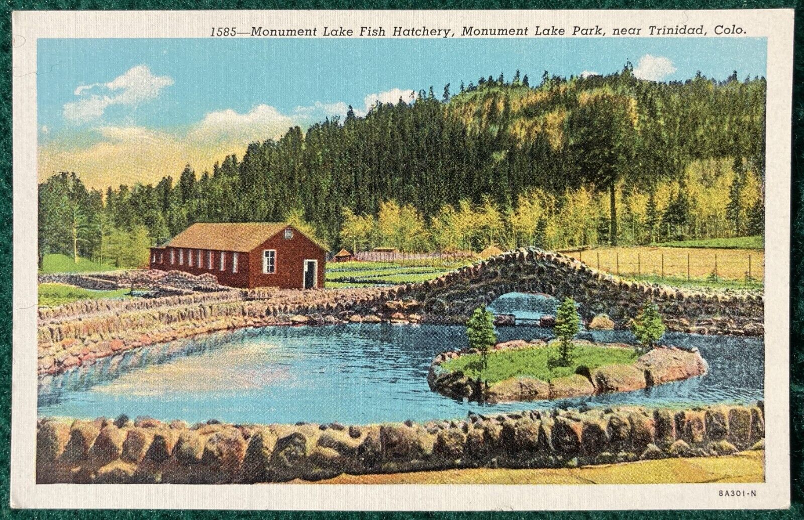 Monument Lake Fish Hatchery Monument Lake Park Trinidad, Colorado Linen Postcard
