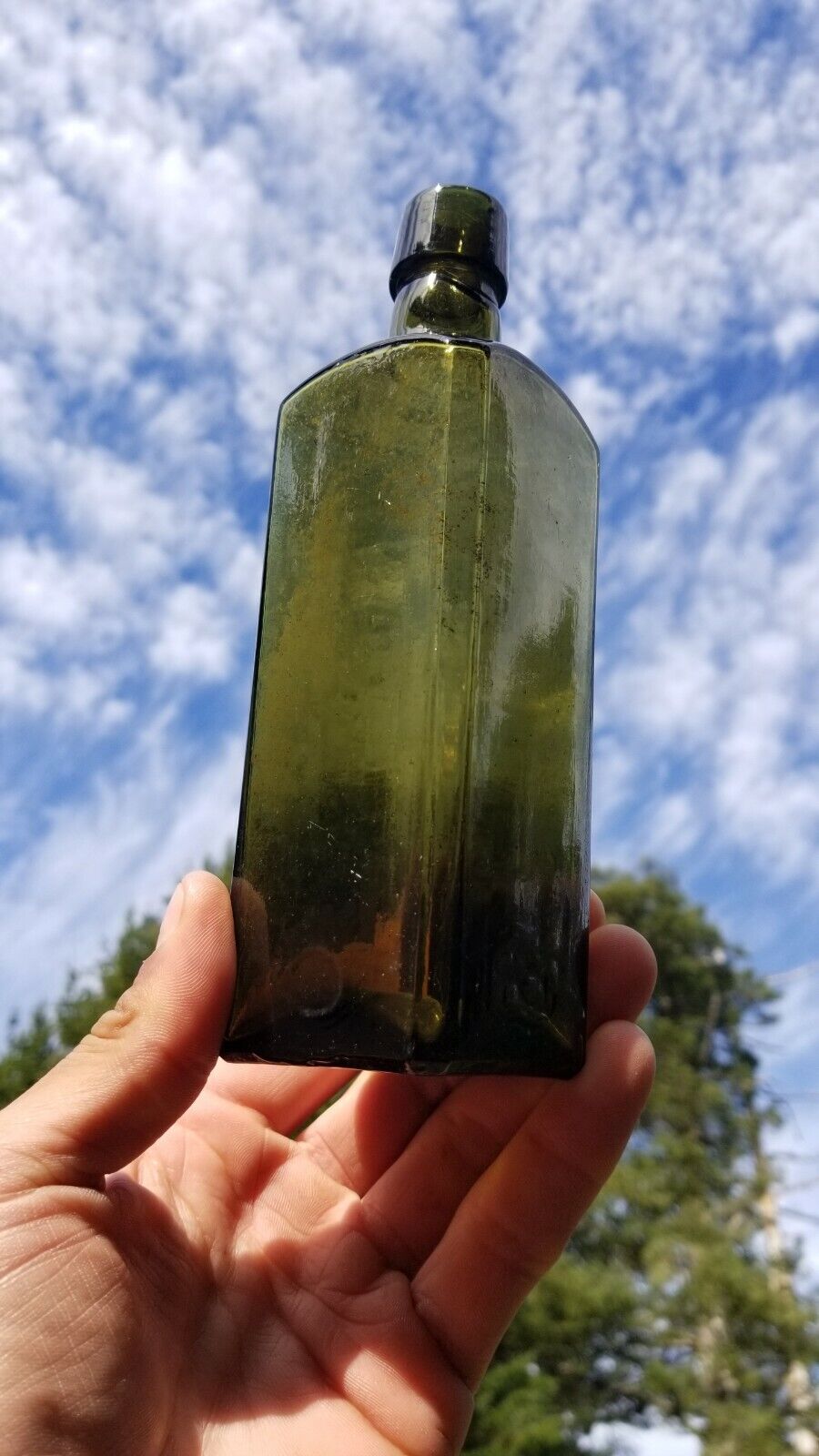 Antique Green Yellowish  Schnapps Bottle Old Gin or Rum Bottle *Neat Size *