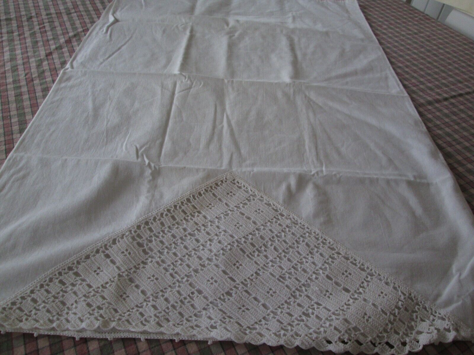 Vintage White Pillowcase Inset Crochet Trim Tubular 20 1/2 x 30 Antique Cotton