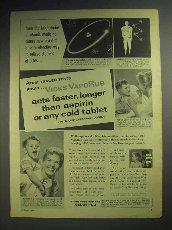 1958 Vicks VapoRub Ad - Acts Faster Than Aspirin