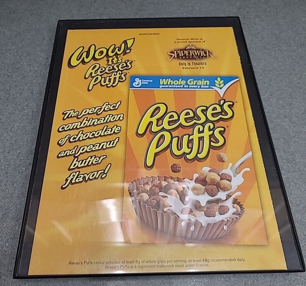Reeses Puffs Cereal Print Ad 2008 Framed 8.5x11 