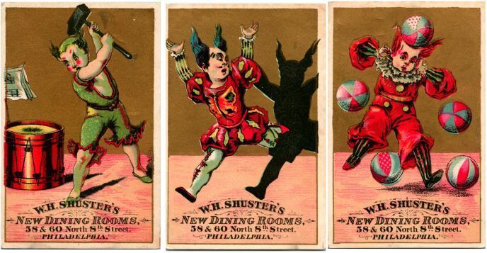 Lot of 3 Advertising Trade Cards Philadelphia Jesters Shusters Dining Room M11
