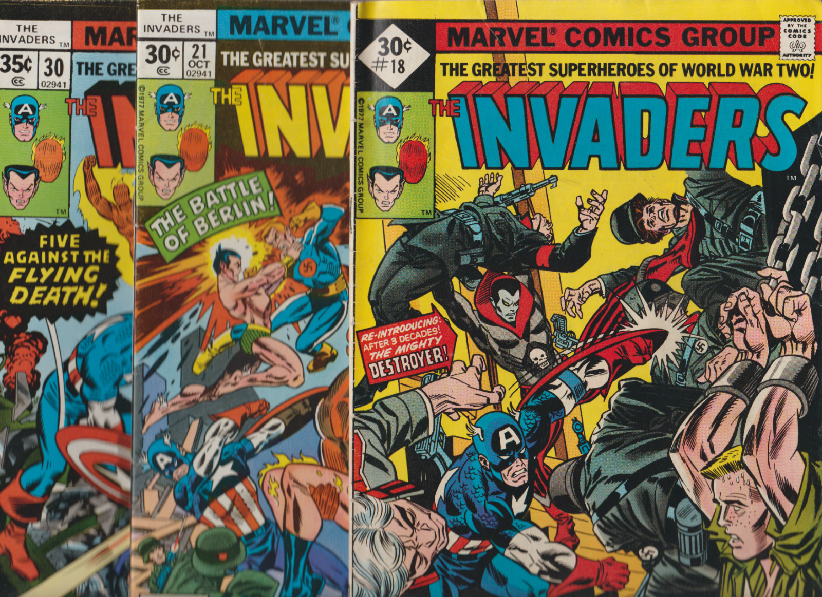 Invaders #18 (1977) The Destroyer 1st Appearance WHITMAN VARIANT + #21 & 30 LOT