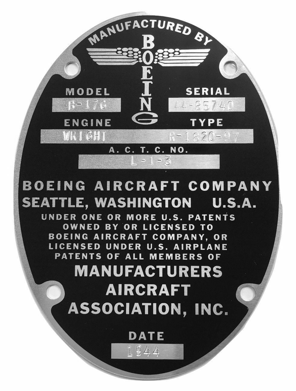 Reproduction B-17 Data Plate Stamped for the B-17G Aluminum Overcast DPL-0101-AO