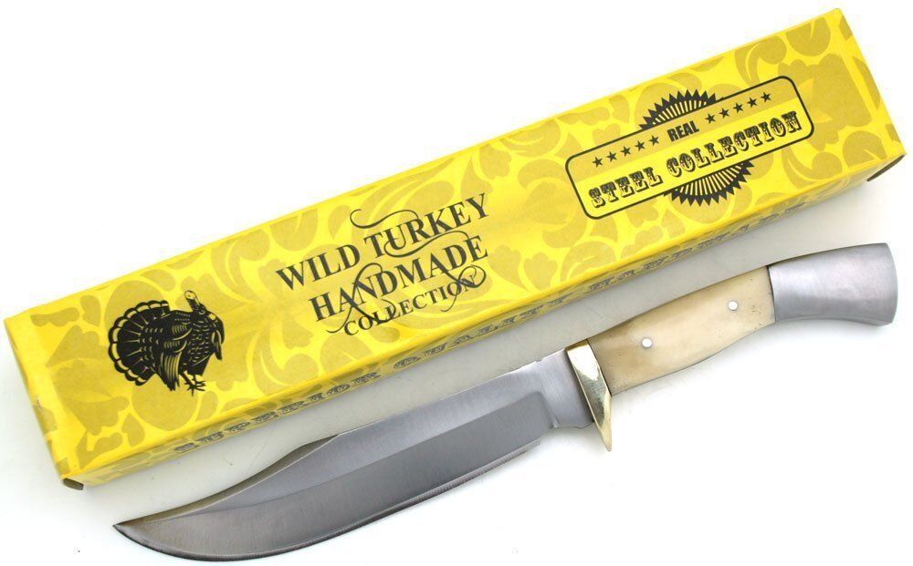 Wild Turkey Handmade Real Bone Handle Full Tang Fixed Blade Hunting Knife