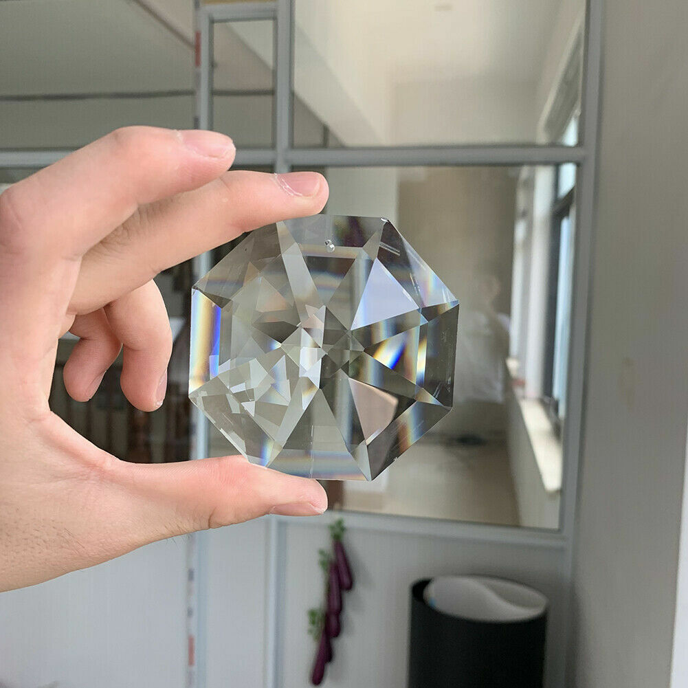 75MM Octagonal Feng Shui Faceted Prism Crystal Pendant Suncatcher Glass Hanging